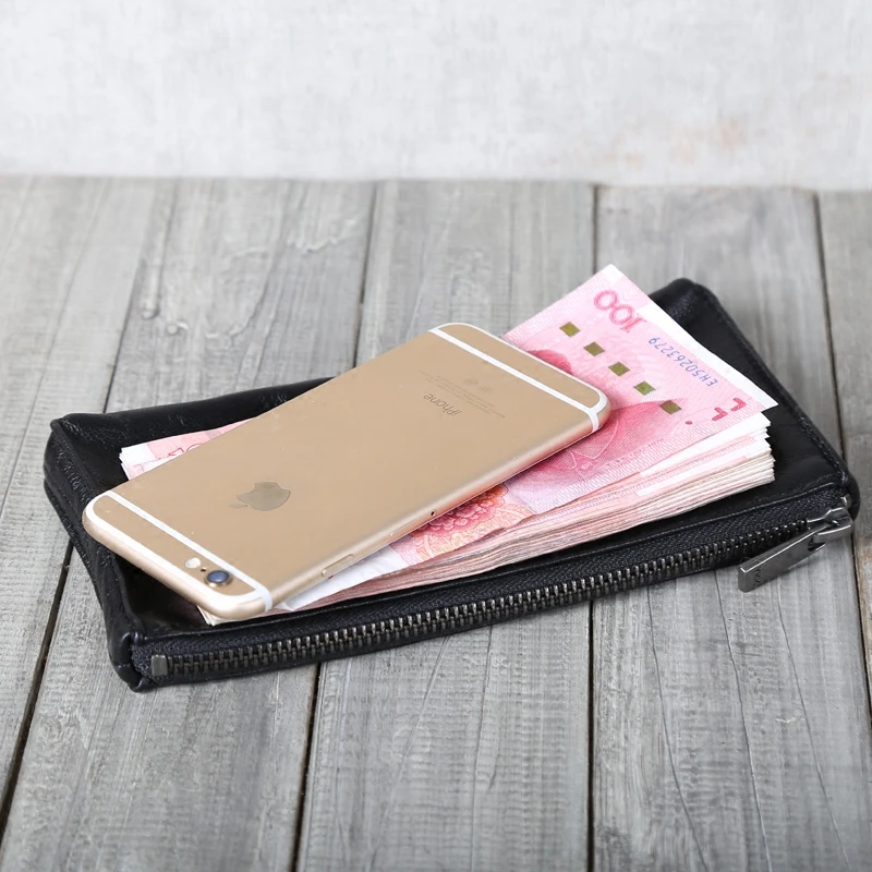 Men Long Wallets Genuine Leather Luxury Simple Clutch Bag Women Casual Cell Phone Purses Big Capacity Zipper Money Pouch