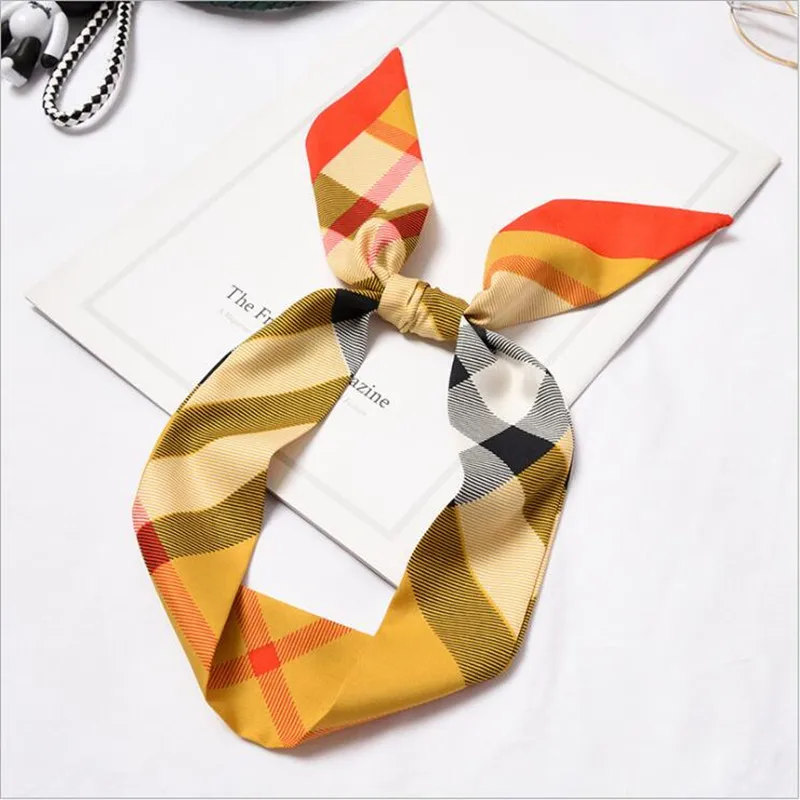 New Bag Scarf For Women Luxury Brand Silk Foulard Vintage Plaided Print Patchwork Head Handle Bag Skinny Scarves For Ladies