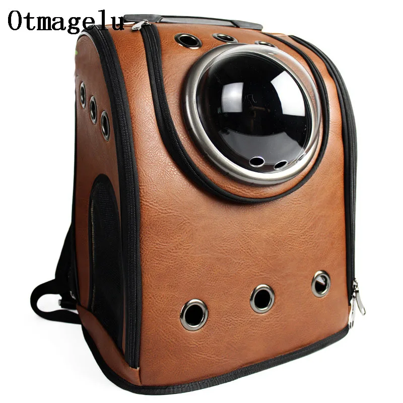 High Quality Leather Space Capsule Pet Cat Backpack Bubble Window for Kitty Puppy Small Dog Carriers Crate Outdoor Travel Bags