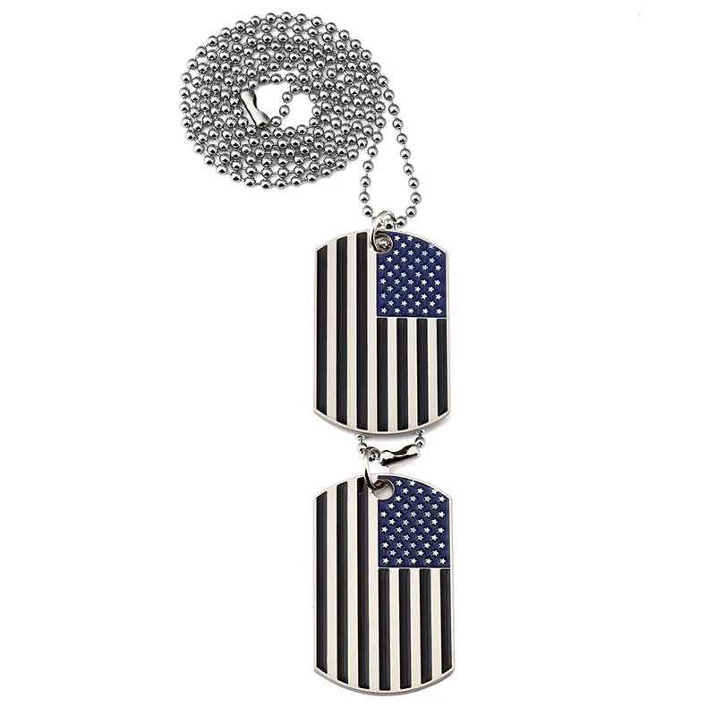 Hip hop Mens Stainless Steel Jewelry Tide Brand National American Flag Military Card Army Dog Tag Pendant Statement Necklace