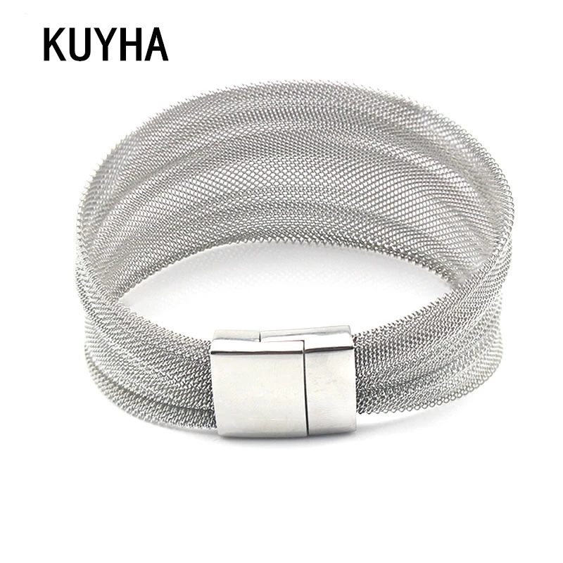 Women Men Magnetic Bracelet Silver Color Stainless Steel Fashion Bangles Fashion Charm Christmas Present