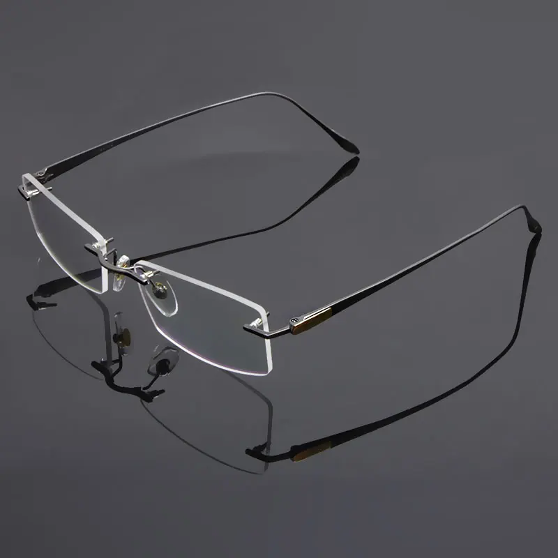 Reven Jate Glasses Rimless Eyeglasses Titanium Frame Optical Uncut Edge Lens Non-Prescription Eye Glasses Frame Eyewear 8047