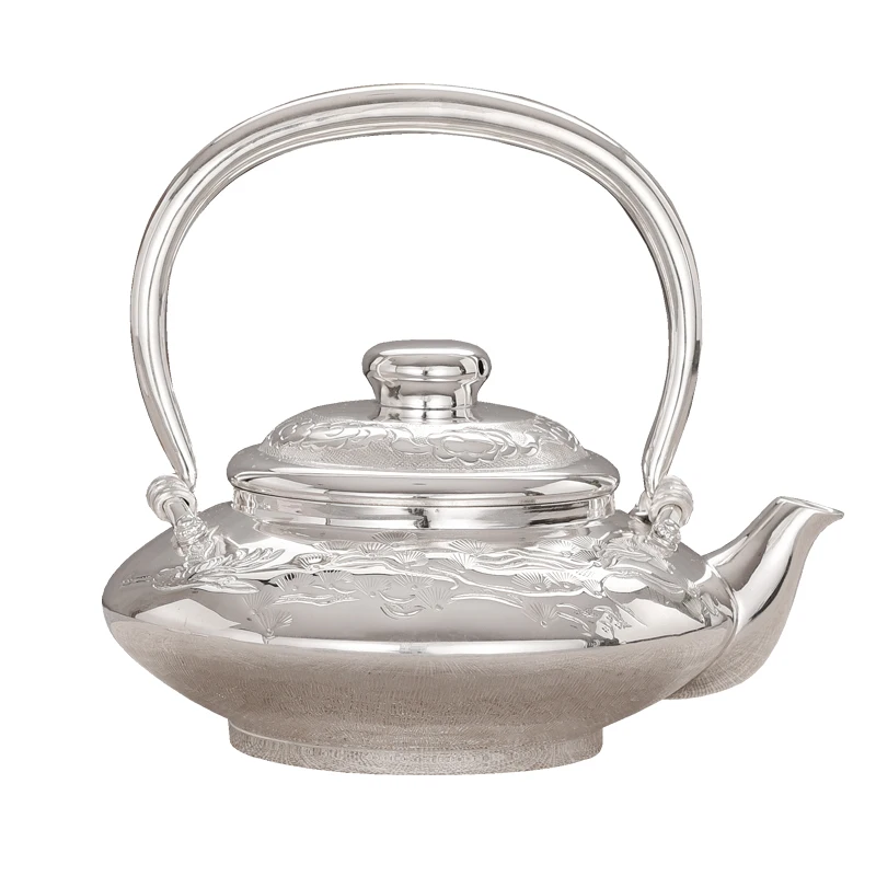 S999 sterling silver teapot Chinese Kung Fu tea set Pu'er sterling silver teapot coffee silver pot convenient office teapot