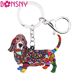 Bonsny Acrylic Pattern Basset Hound Key Chain Key Ring Dog Bag Handbag Charm Keychain Accessories New Fashion Jewelry For Women