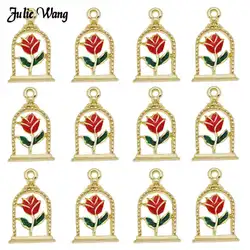 JulieWang 5-20pcs Alloy Rose in Jar Charms for the Little Prince Pendant Necklace Bracelet Keyring Jewelry Making Charm 18*11mm