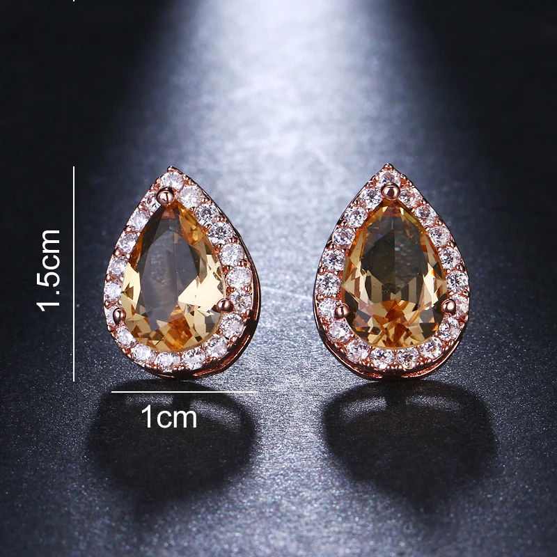 Emmaya Champagne and White Water Drop Cubic Zircon Stud Earrings Fashion Crystal Bridal Wedding Jewelry for Women Gift