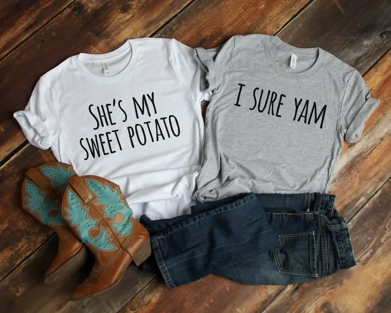 Sugarbaby She is My Sweet Potato I Sure Yam matching shirts His and Hers Wedding Gift Bridal Party t shirt Short Sleeve Tops