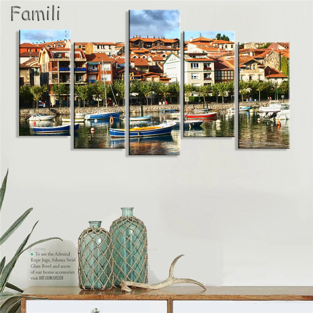 

Unframed Fashion 5Pcs/set Beach House Modern Wall Art HD Picture Canvas Print Canvas Painting for Living Room Modular picture