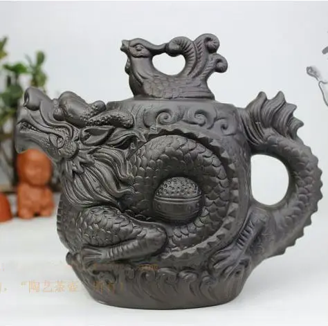 NEW YIXING TEAPOT Dragon and Phoenix tea pot Premium black 470ml big capacity purple clay tea set kettle kung fu teapot