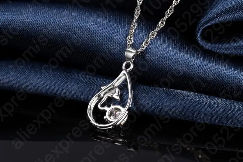 Cheap Price Drop Shape Jewelry Set For Women Real 925 Silver Accessories Shiny Pendant Necklace Hoop Earrings Promotion