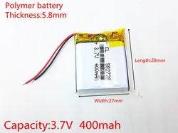 582728 3.7 V 400 mAh akumulator litowo-polimerowy akumulator litowo-jonowy do Q50 G700S K92 G36 Y3 dla dzieci inteligentny zegarki mp3 582828 602828