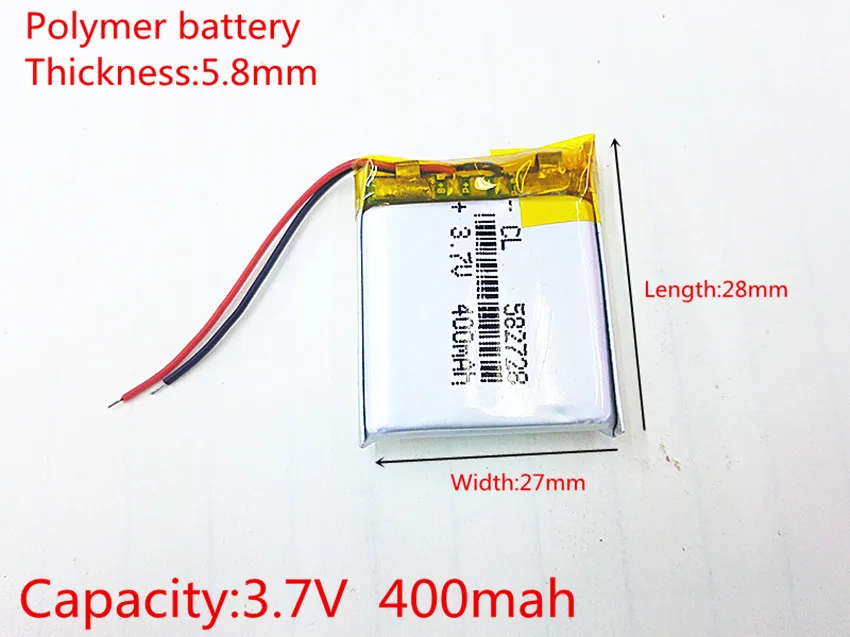 582728 3.7V 400mAh Rechargeable li-Polymer Li-ion Battery For Q50 G700S K92 G36 Y3 Children's smart watches mp3 582828 602828