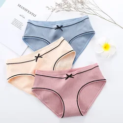 Panties female autumn and winter new sexy comfortable thread panties female cute bow large size cotton striped briefs