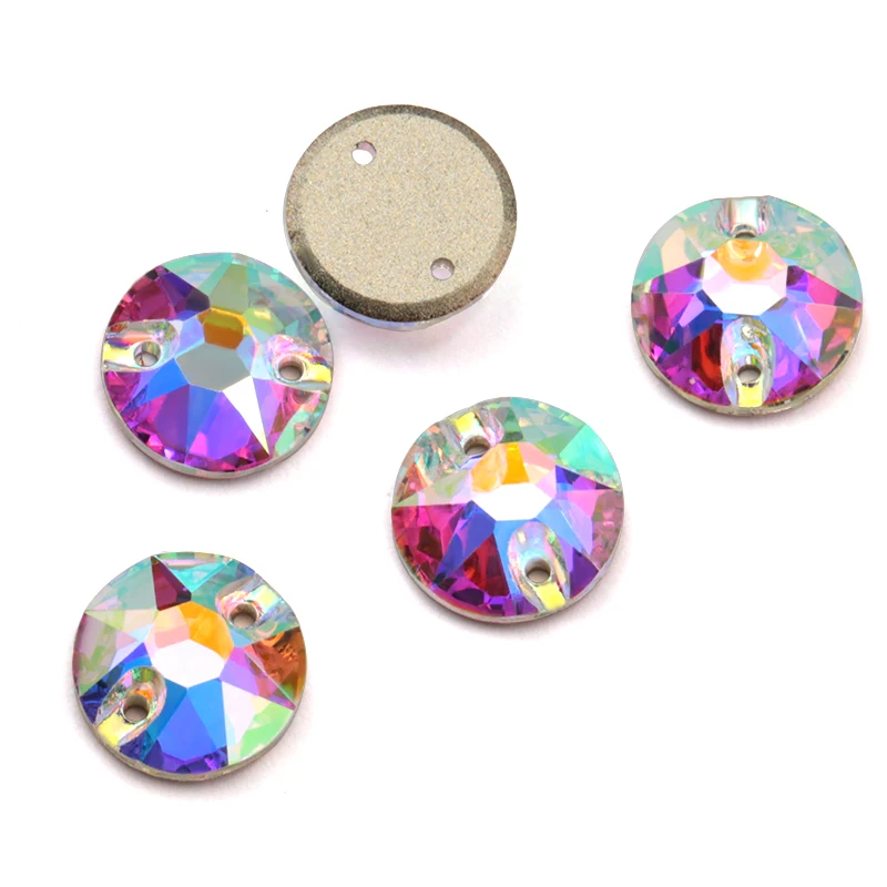 AAAA Quality 8 Big 8 Small Cut Surface 8mm 10mm 12mm Sew on Stone Double Hole Glass Rhinestone