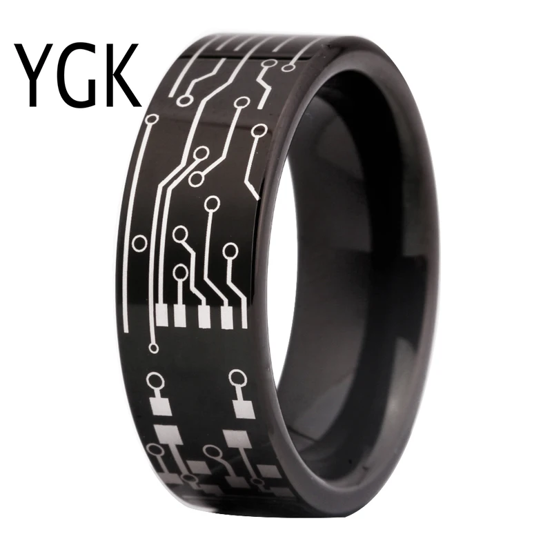 

8MM Comfort Fit CIRCUIT BOARD DESIGN Ring Black Pipe Tungsten Wedding Ring Men's engagement ring Party Ring Men