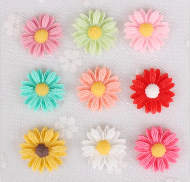 100pcs Flatback 22mm Resin Sunflower Cabochon/Cameo Charm/Finding,fit Base Setting Tray,Phone Decoration Kit,DIY Accessory