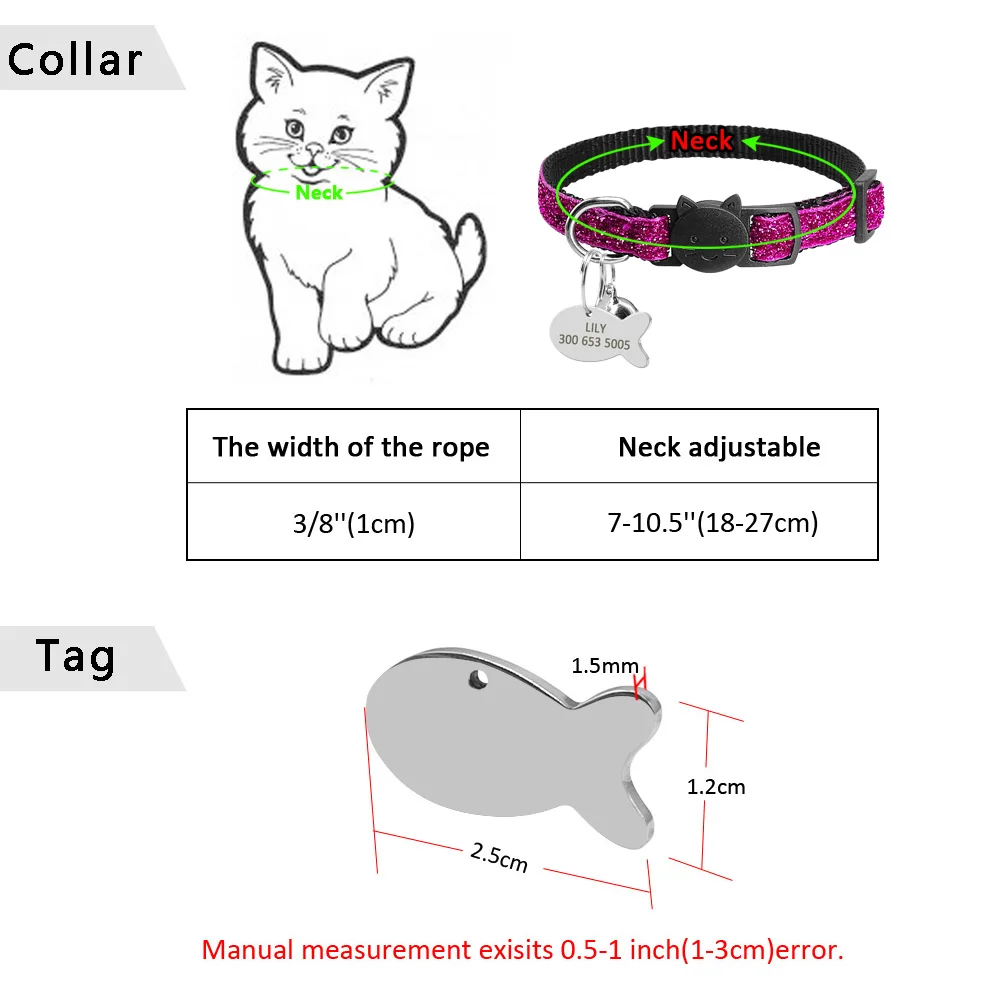 Quick Release Cat Puppy Tag Collar Set Gorgeous Personalized Nylon Kitten Collars Engraved For Small Pets Kitten 1cm Width