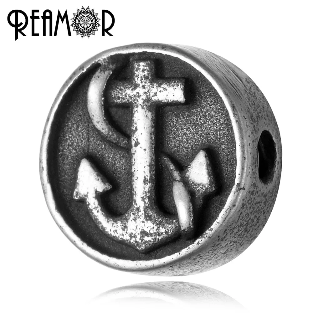 REAMOR Stainless Steel Retro Anchor Rudder Cross Horseshoe Small Hole Beads Charms for DIY Beaded Bracelets Jewelry Making 5pcs