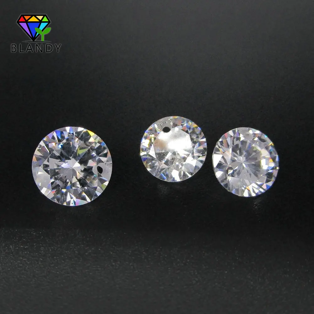 200pcs/lot 4.0mm~10mm Round Brilliant Cut Loose White Cubic Zirconia Synthetic CZ Stone With One Hole For DIY Jewerly Making