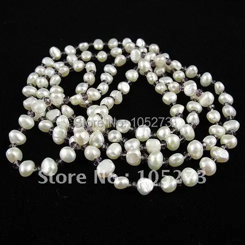 

Charming!48''inchs long necklace AA 7-8MM White color Genuine Freshwater pearl & crystal Fashion jewelry free shipping A2363