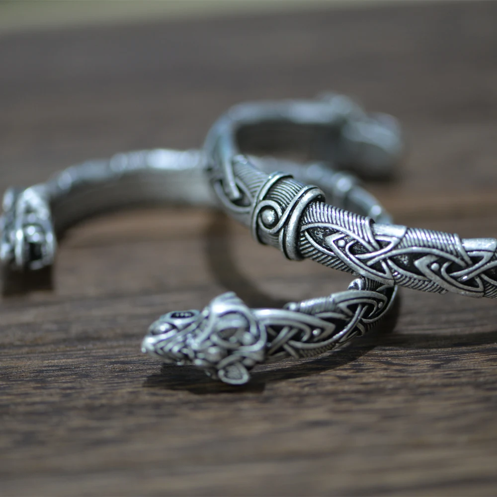 LANGHONG 1pcs Viking Bracelet and Bangle Wolf Head Bracelet For Men and Women Talisman Jewelry