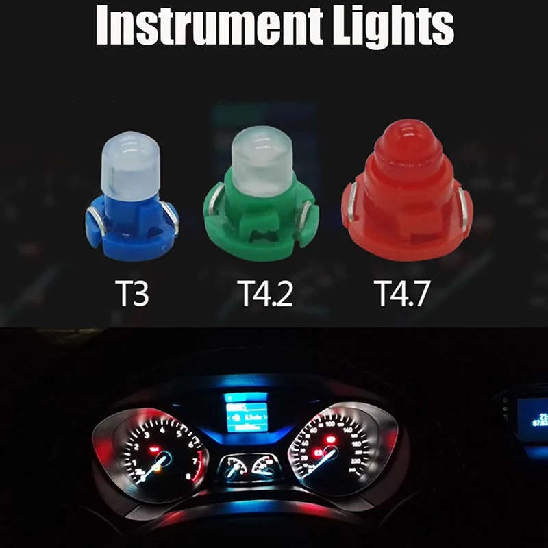 

10pcs T4.7 T4.2 T3 COB Car LED light Gauge Speedo Dashboard Dash Side Light Bulb Instrument Lights White Blue red green yellow