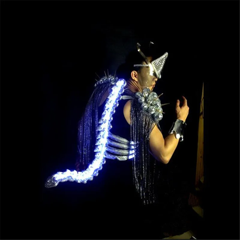 WX20 Mens Singer keel tail clothes ballroom dancing clothing bar party dj disco suits performance led  light stage costumes