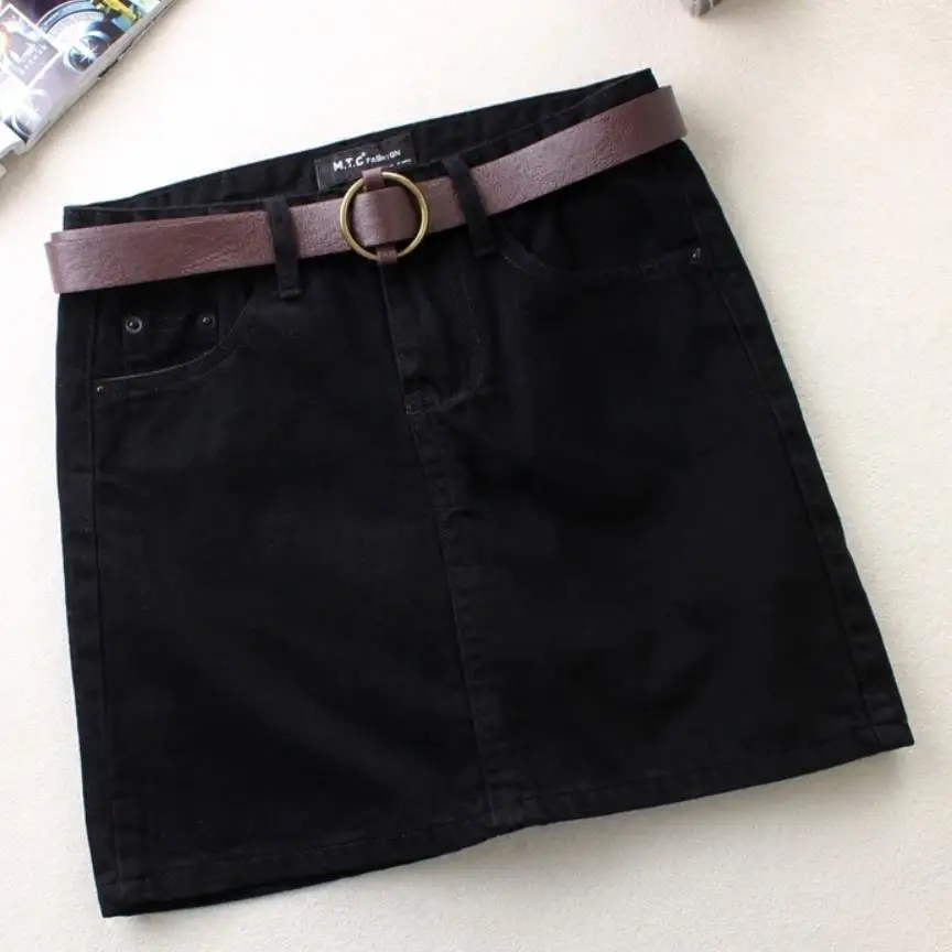 

new black denim skirt women A-line skirt package hip anti-glare mini jeans skirt