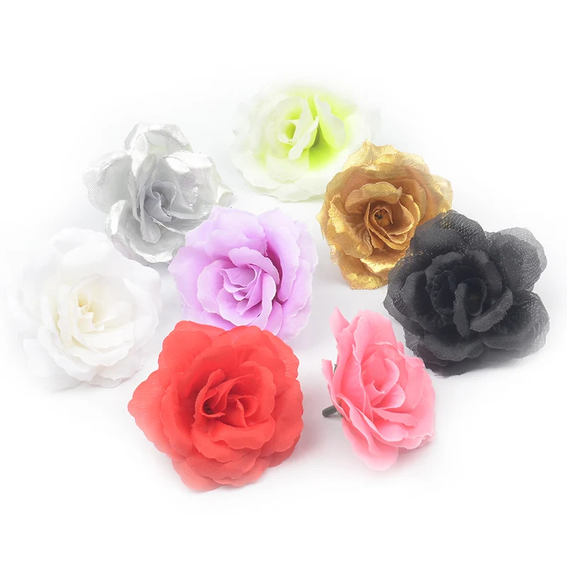 10pcs/lot 7cm Large Gold Silk Artificial Rose Flowers Head For Home Wedding Decoration DIY Craft Scrapbooking Supplies