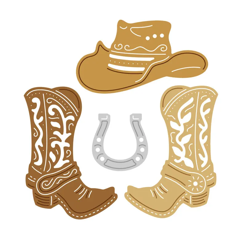 Set of Cowboy Hat Boots Metal Cutting Dies Template Stencil for DIY Scrapbook Embossing Album Paper Card Craft Folder Decorative