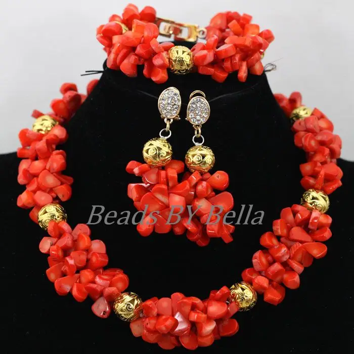 Imagem -03 - Orange Contas Traje Festa Choker Colar de Casamento Africano Coral Pérola Conjunto de Jóias Novidades Jóias Nupcial Define Abk335