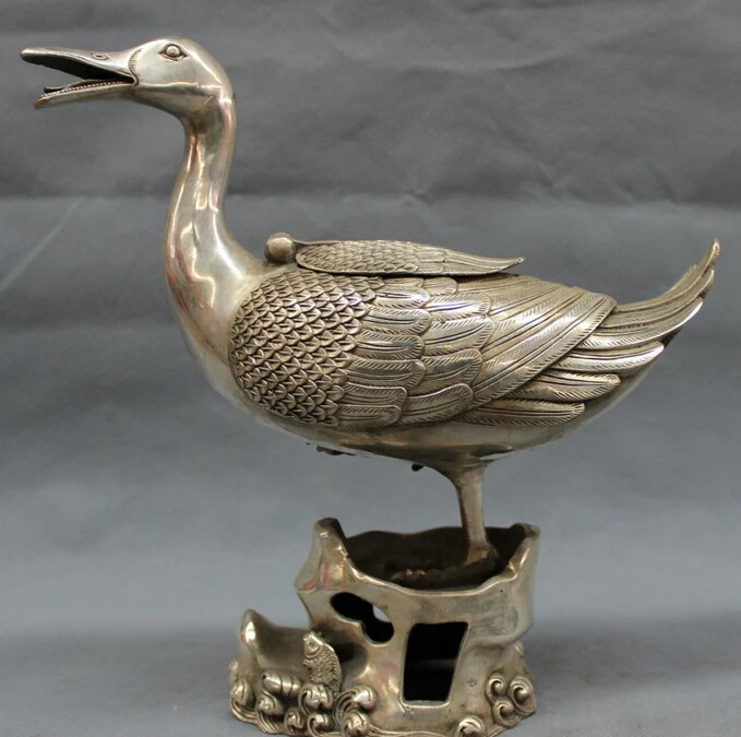 wholesale factory 10 Folk Chinese Silver Wealth Duck Fish Statue Quacker Box Incense Burner Censer