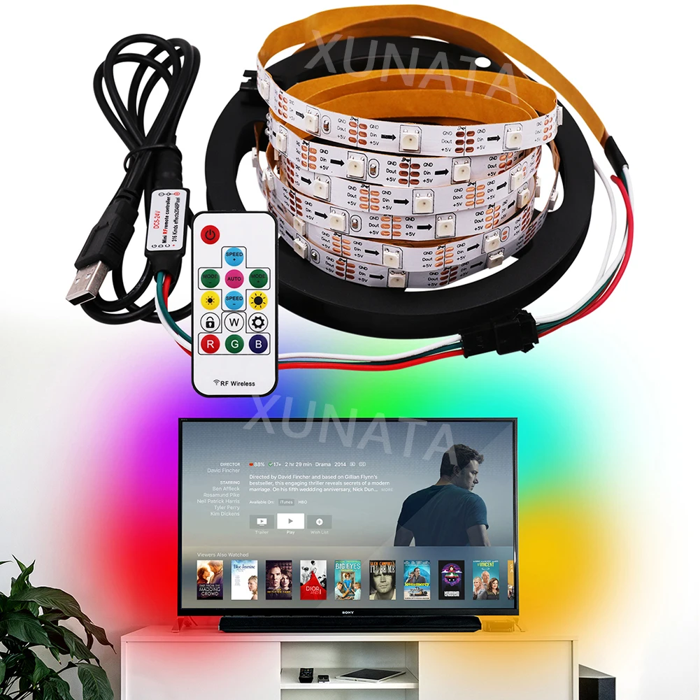 

1M 2M 3M 4M 5M WS2812B RGB USB LED Strip 5V Addressable WS2811 Built in SMD 5050 Waterproof TV Back Light+USB 14Key Controller