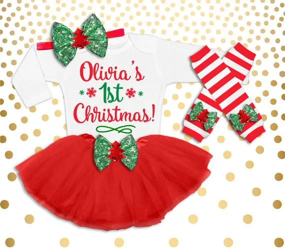 customize name number glitter 1st Christmas  birthday bodysuit onepiece Tutu t shirt legwarmers toodles Outfit set Birth gifts