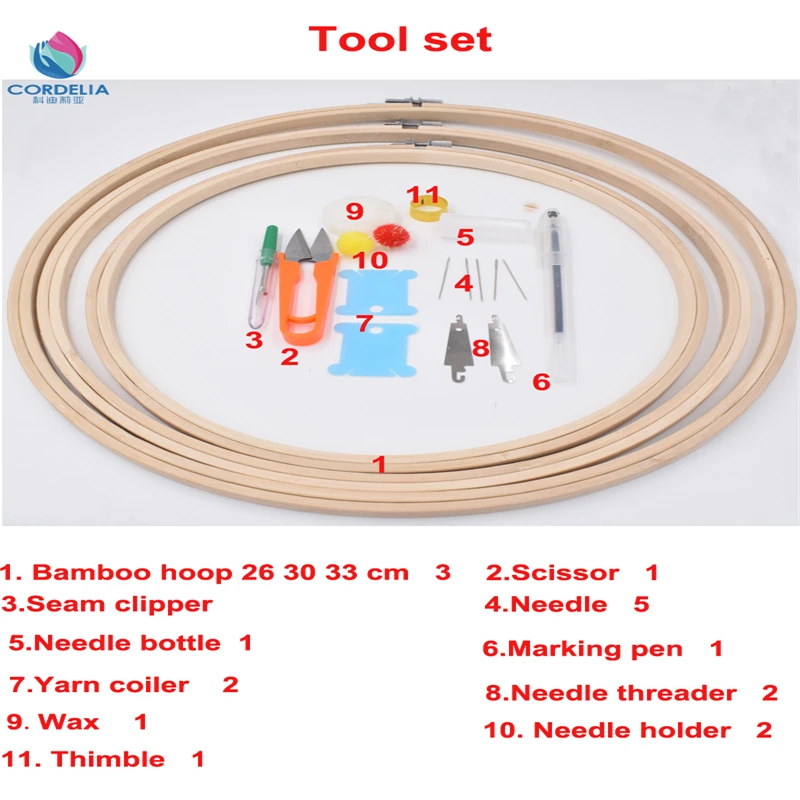 26 30 33cm 3 pcs natural bamboo made embroidery hoop as home DIY tool sets with marking pen needle threader scissor pins seam