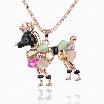 rainbow crystal opal teddy dog decorative pendant/gold tone crown Poodle Dog Key Ring Chains Holder Bag Pendant