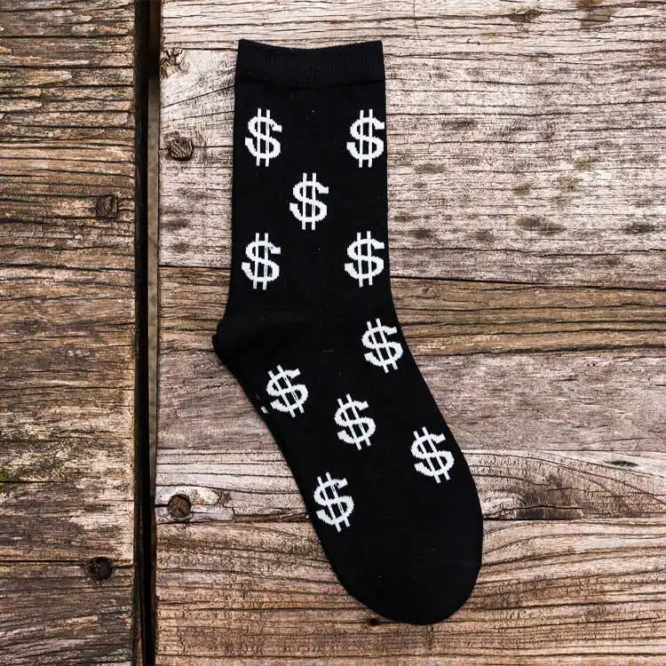 2023 New spring Novelty Men\'s Long Socks Harajuku Money Dollar 3D Patterned Socks Funny Cartoon Sock Pure Cotton for Men WZ033