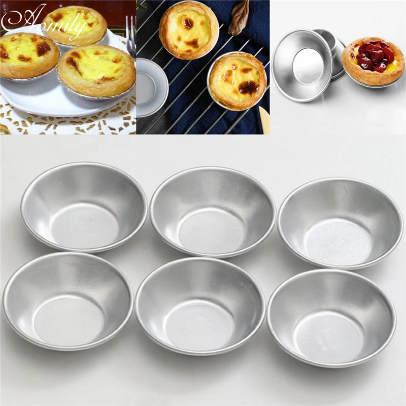 Aomily 6pcs/Set Silver Eggs Tarts Mold Mini Homemade Pie Quiche Baking Pan Cookies Pudding Mould DIY Baking Aluminum Alloy Tools