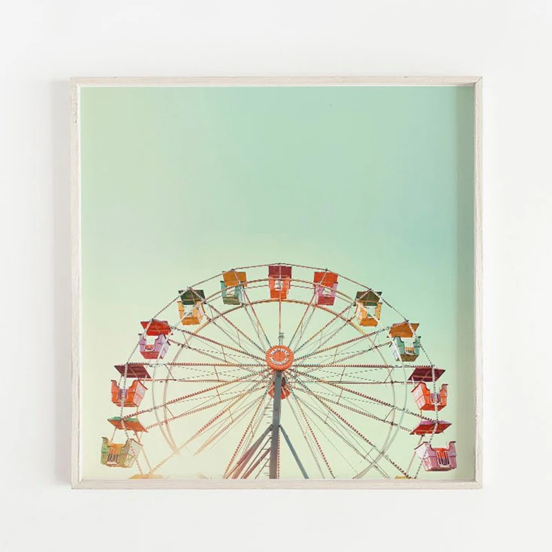 Ferris Wheel Poster Carnival Wall Art Prints Mint Green Nursery Art Minimalist Art Photography Canvas Painting Wall Decor