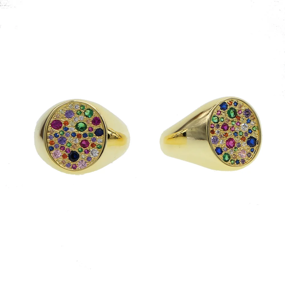 Gold filled geometric multi color rainbow CZ engagement ring size 5 6 7 8 eurpean women gorgeous trendy finger big rings