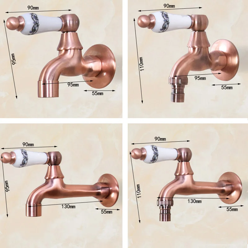 Antique Red Copper Wall Mount Outdoor Faucet Garden Bibcock Tap Ceramic Handle Bathroom Washing Machine /mop Faucet KD081