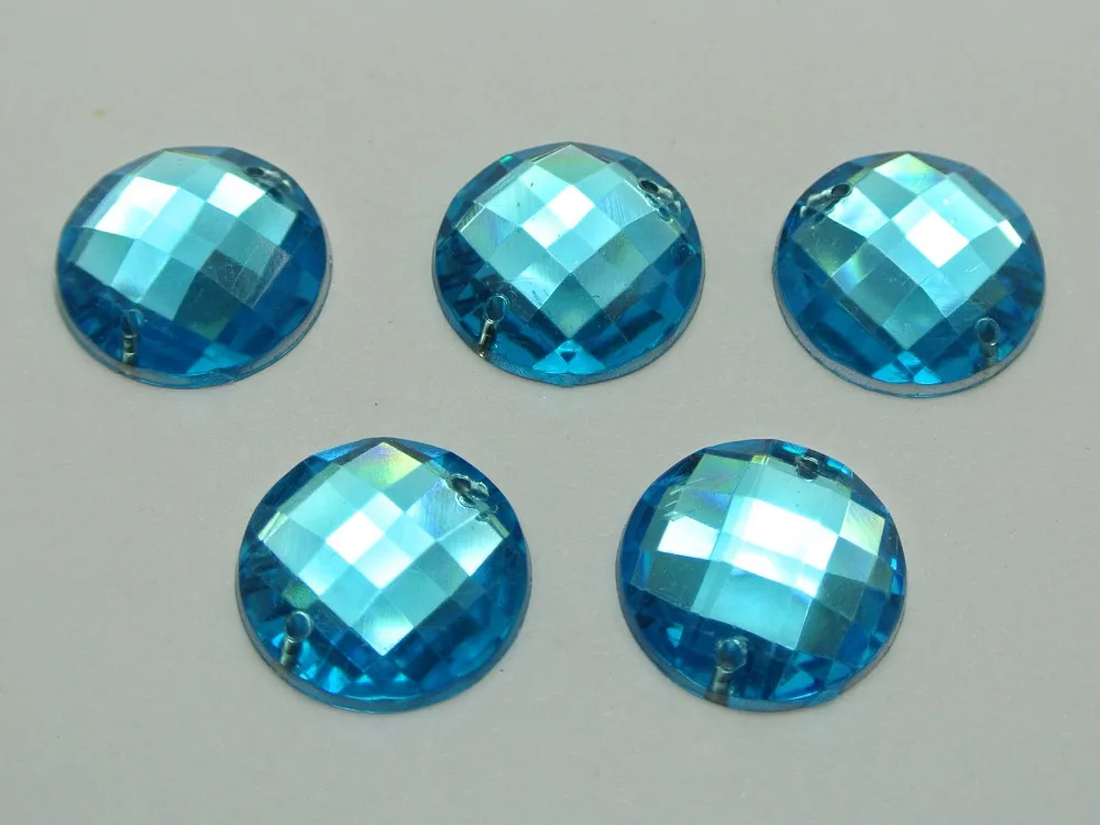 

50 Blue Acrylic Flatback Sewing Rhinestone Round Button 18mm Sew on beads