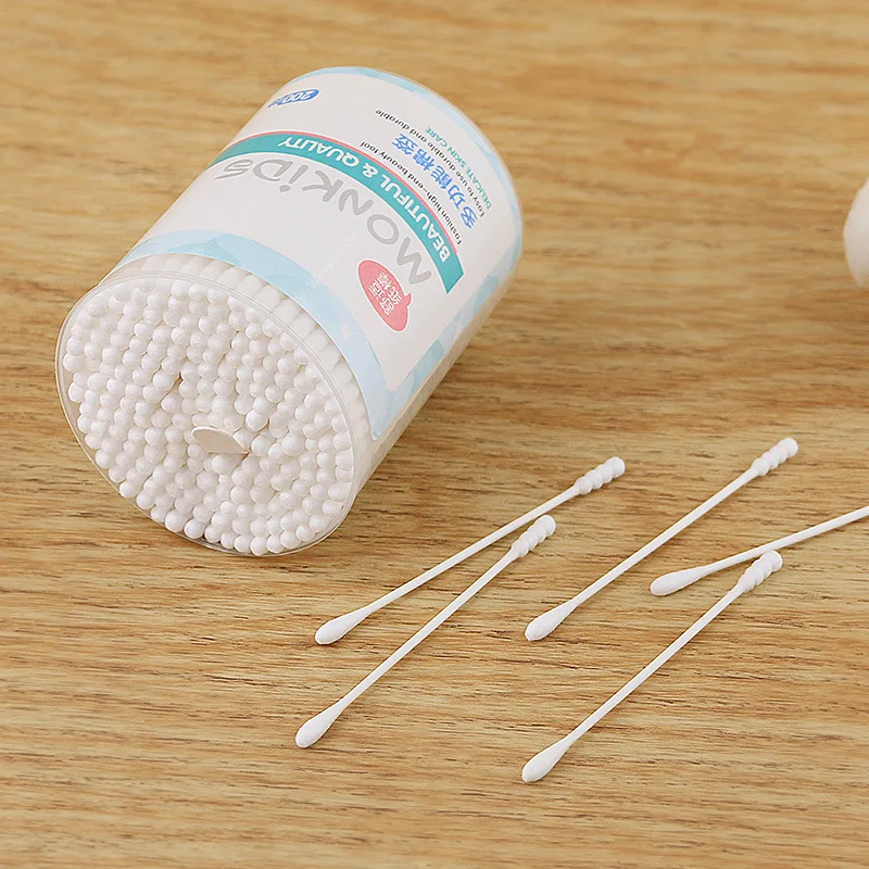 200pcs Double Headed Cotton Swab Disposable Round Head Spiral Head Cotton Swab Ear Cleaning Wood Sticks Hygienic Makeup Sticks