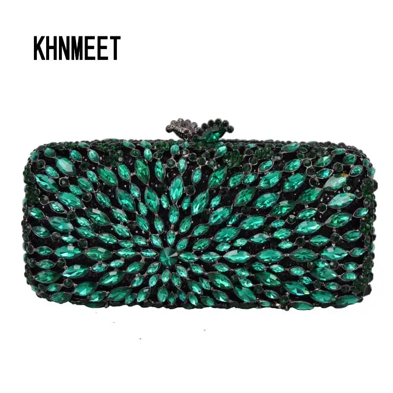 

Green Luxury crystal clutch bag red colorful women evening bags Female party pochette bag bridal soiree Purse prom handbags SC70