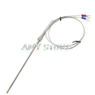 M8 Thread K Type Temperature Controller 1M Wire Lead Thermocouple Sensor Probe 0-400C 5mm x 150mm 2 Forks