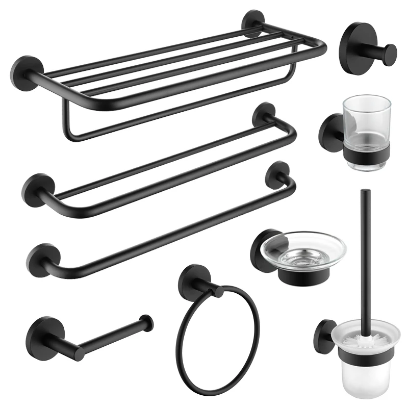 

Black Stainless Steel Bathroom Hardware Towel Rail Rack Roll Paper Holder Toilet Brush Holder Soap Dish Bathroom Accessories New