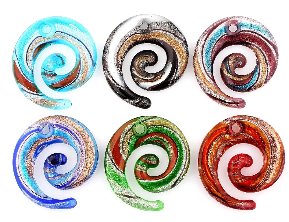 Qianbei Handmade Murano Lampwork Glass Mixed Color Stripe Snake Pendant Fit Necklace Hot Jewelry gift Fashion Wholesale 6pcs