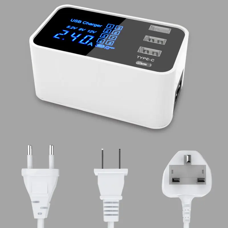 Multi Usb Charger For Iphone Samsung Type-c Lcd Display Universal Charging Station For Xiaomi Huawei Oppo Xiaomi EU US UK Plug