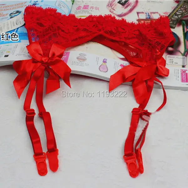 

New Lingerie Sexy Women Lace Floral Bowknot Garter Belt 4 Straps Suspenders 4 colors Free shipping