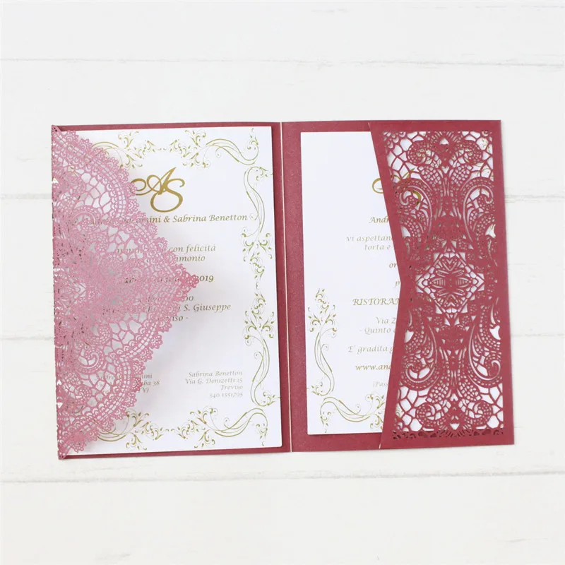 

White pearl wedding cards laser cut invitation marriage festival gift cards tir-fold offer printing multi colors 50pcs/lot